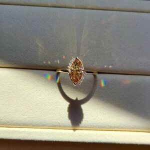 Solid 14k gold 1.5ct champagne marquise moissanite ring with side lab diamond